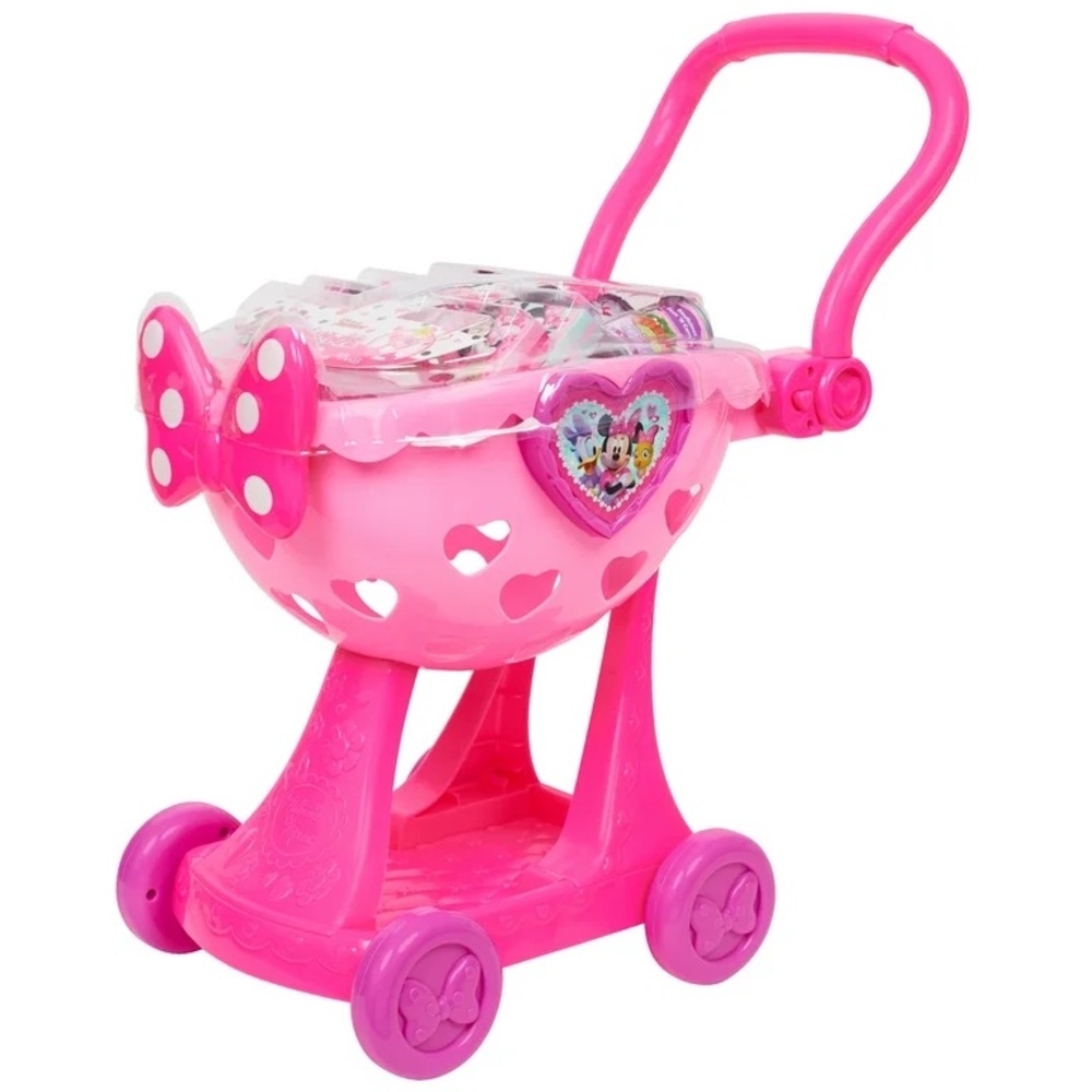Disney Junior Minnie Mouse Bowtique Shopping Cart, 9-piece Plastic Grocery Set